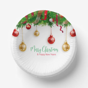 Elegant  Christmas Wreath Boarder with Ornaments  Paper Plate