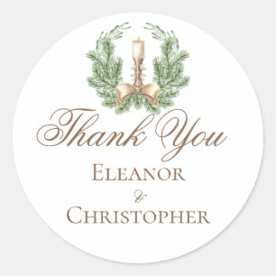 Elegant Christmas Wreath Candle Custom Wedding Classic Round Sticker