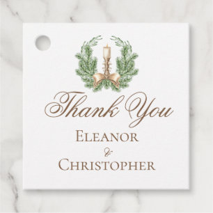 Elegant Christmas Wreath Candle Custom Wedding Favour Tags