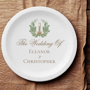 Elegant Christmas Wreath Candle Custom Wedding Paper Plate
