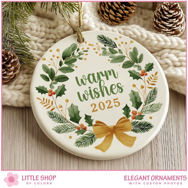 Elegant Christmas Wreath Customisable Photo Ceramic Tree Decoration (Creator Uploaded)