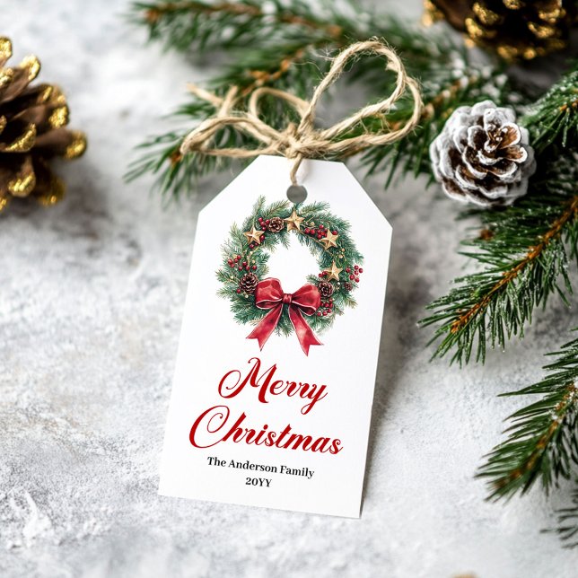 Elegant Christmas Wreath Editable Holiday Tag (Elegant Christmas Wreath Editable Holiday Tag)