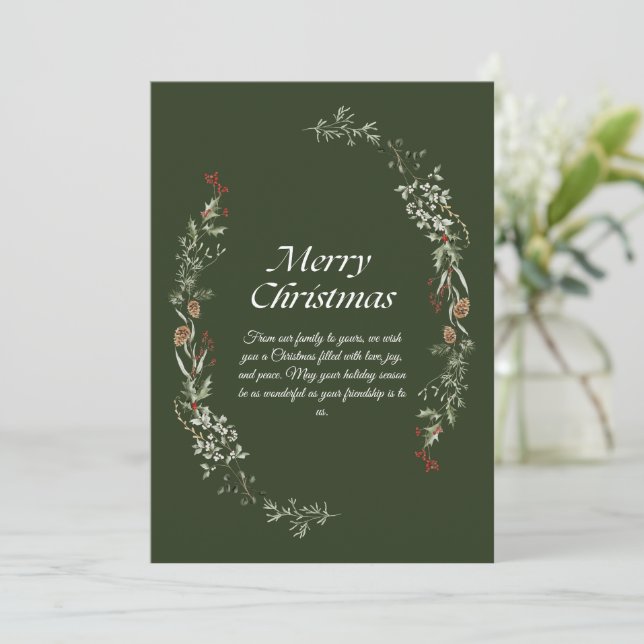 Elegant Christmas Wreath Greeting Card with Wishes (Standing Front)