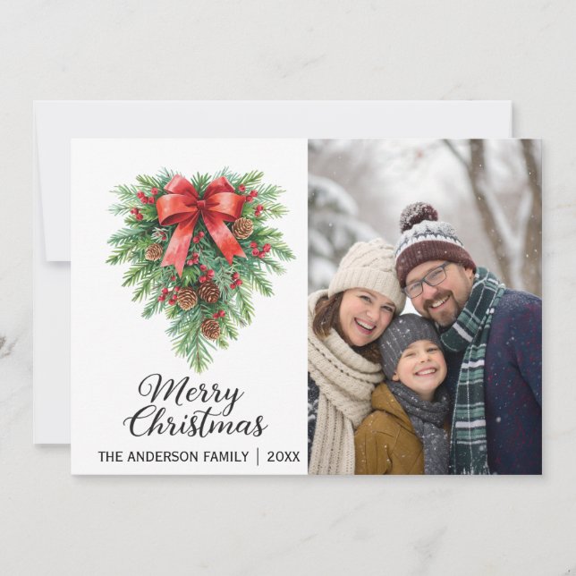 Elegant Christmas Wreath Holiday Card (Front)