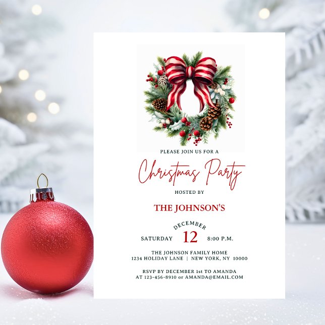 Elegant Christmas Wreath House Corporate Party Invitation (Elegant Christmas Wreath House Corporate Party Invitation)