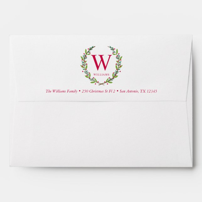 Elegant Christmas Wreath Monogram Envelope (Back (Top Flap))