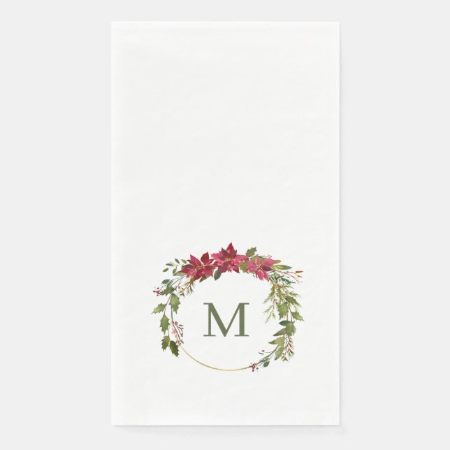 Elegant Christmas Wreath Monogram Napkin (Front)
