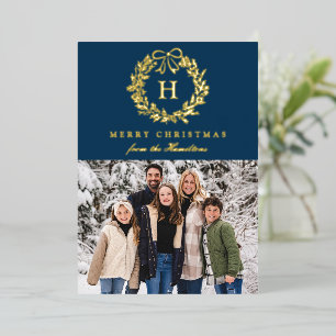 Elegant Christmas Wreath Monogram Navy Photo