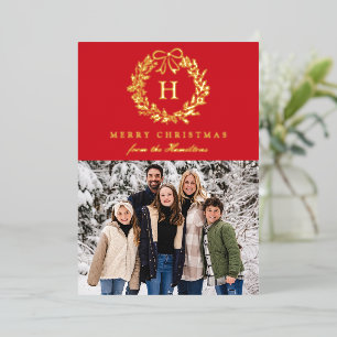 Elegant Christmas Wreath Monogram Red 4 Photo