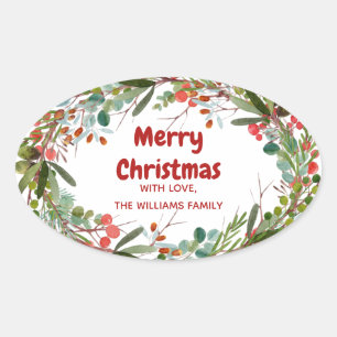 Elegant Christmas Wreath  Oval Sticker