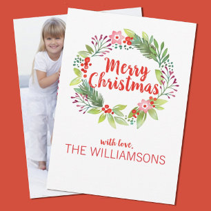 Elegant Christmas Wreath Photo Holiday Card