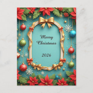 Elegant Christmas Wreath 🎄✨ Poinsettia Ornaments Postcard