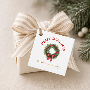 Elegant Christmas Wreath Red Bow Favour Tags