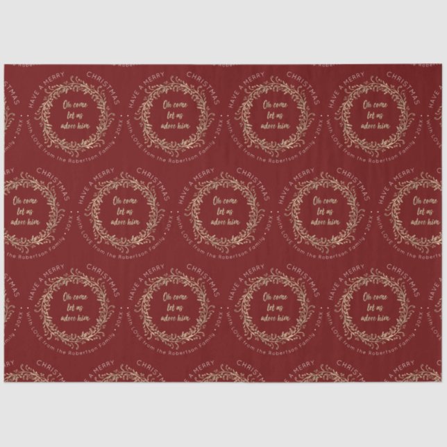 Elegant Christmas Wreath Red Gold Merry Christmas Tissue Paper (Front)