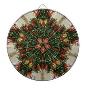 Elegant Christmas Wreath Red Green Kaleidoscopic Dartboard