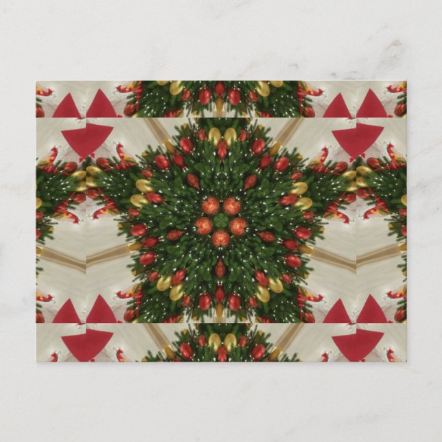 Elegant Christmas Wreath Red Green Kaleidoscopic Holiday Postcard (Front)