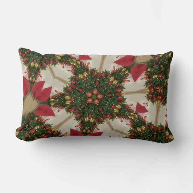 Elegant Christmas Wreath Red Green Kaleidoscopic Lumbar Cushion (Front)