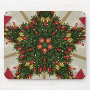 Elegant Christmas Wreath Red Green Kaleidoscopic Mouse Pad