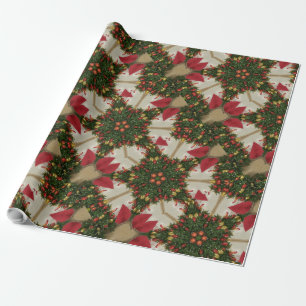 Elegant Christmas Wreath Red Green Kaleidoscopic Wrapping Paper