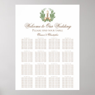 Elegant Christmas Wreath Wedding Seating Chart