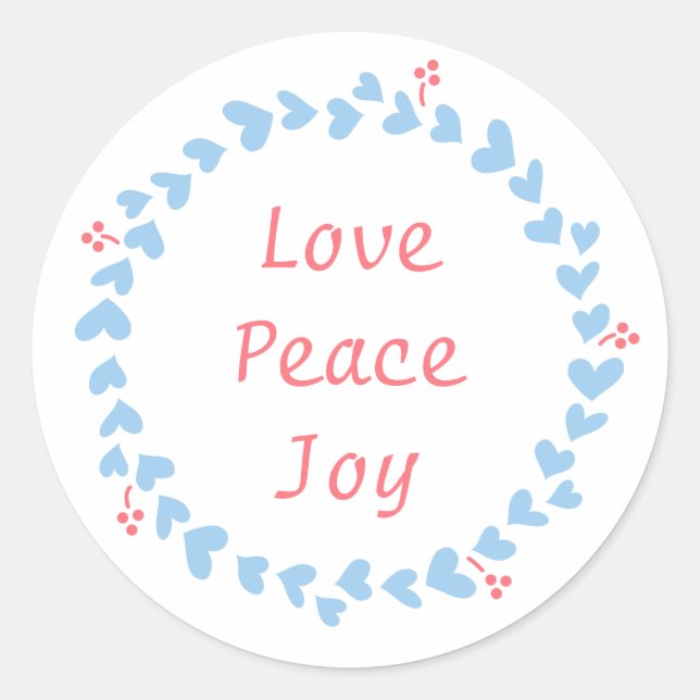 Elegant Christmas Wreath with Blue Hearts Classic Round Sticker (Front)