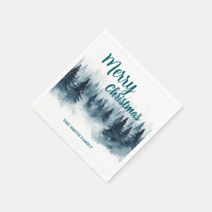 Elegant Christmas Xmas winter pine tree forest Hol Napkin