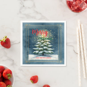 Elegant Christmas Xmas winter pine tree forest Hol Napkin
