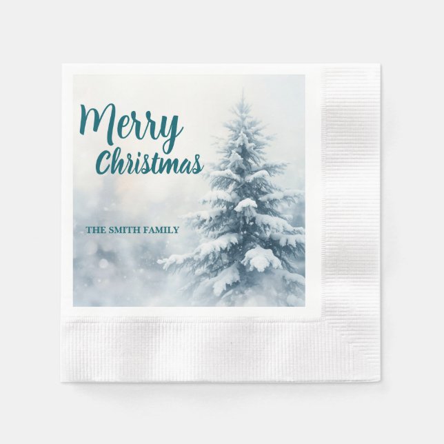 Elegant Christmas Xmas winter pine tree forest Hol Napkin (Front)