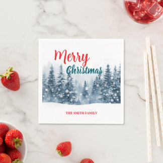 Elegant Christmas Xmas winter pine tree forest Hol Napkin