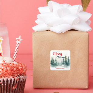 Elegant Christmas Xmas winter pine tree forest Hol Square Sticker