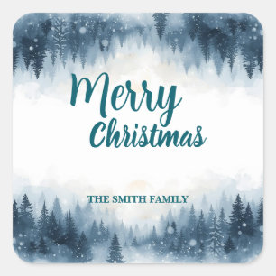 Elegant Christmas Xmas winter pine tree forest Hol Square Sticker