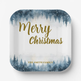 Elegant Christmas Xmas winter pine tree forest  Paper Plate