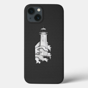 Elegant Chrome Like Lighthouse on Carbon Fibre iPhone 13 Case