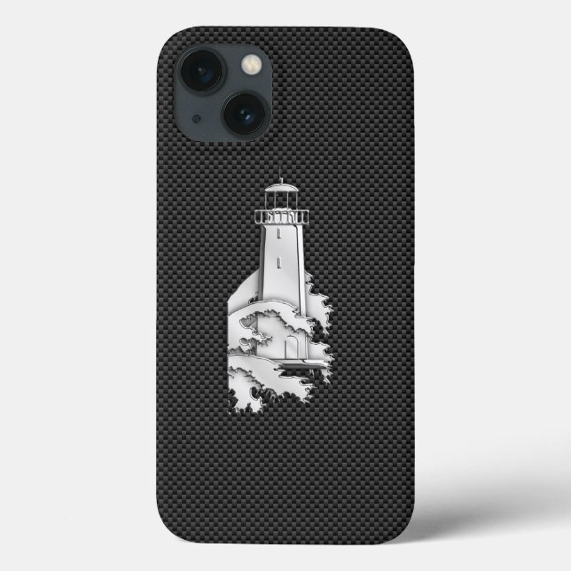 Elegant Chrome Like Lighthouse on Carbon Fibre Case-Mate iPhone Case (Back)
