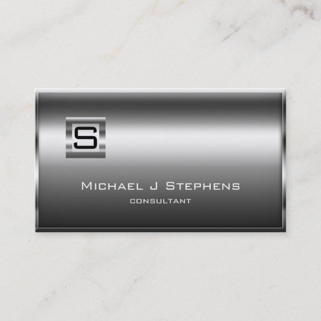 Elegant Chrome Monogram Business Card (Front)