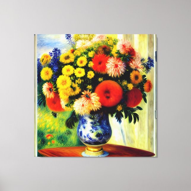 Elegant Chrysanthemum Vase by Window Canvas Print (Front)