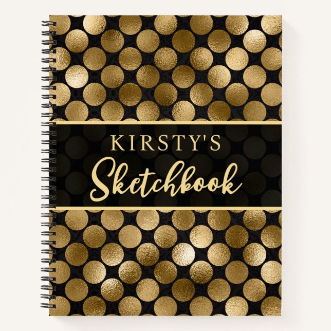Elegant Chunky Gold Circles Glitter Sketchbook Notebook (Front)