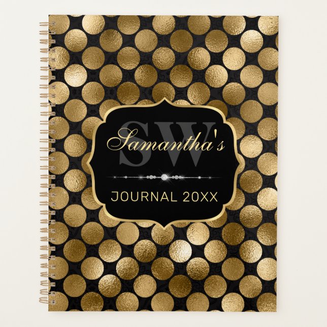 Elegant Chunky Gold Faux Foil Circles Monogram Planner (Front)