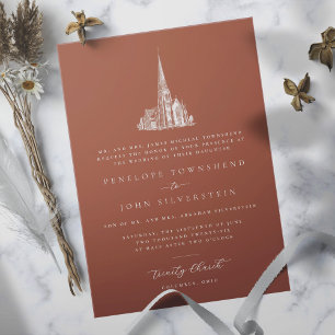 Elegant Church Illustration Orange Formal Wedding  Invitation