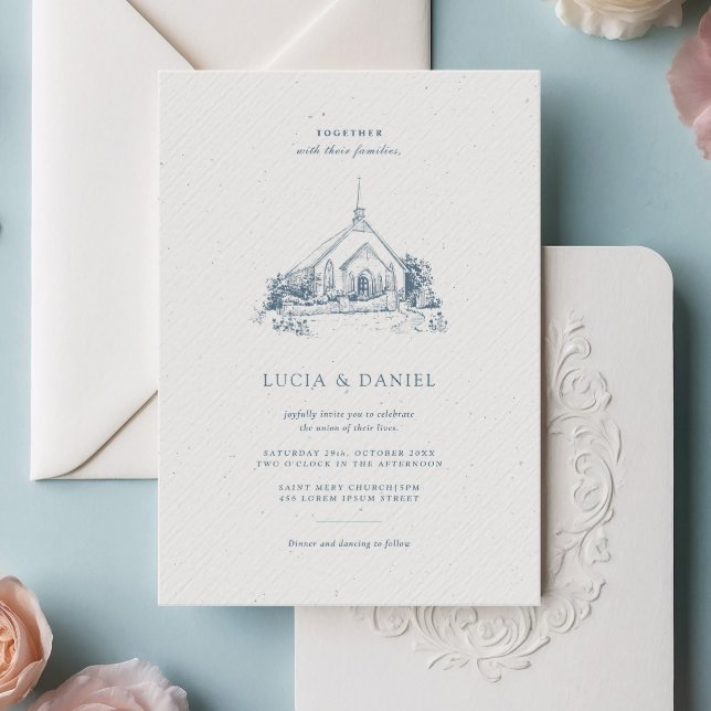 Elegant Church Venue Minimalist Black Wedding Invitation (Creator Uploaded)