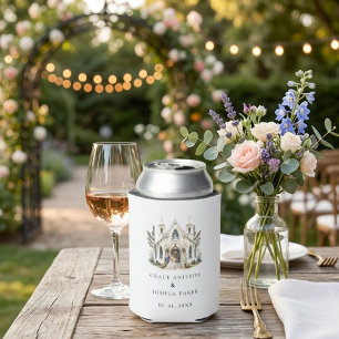 Elegant Church Watercolor Venue Manor Wedding Can Cooler