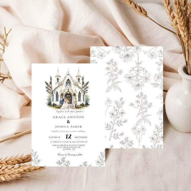 Elegant Church Watercolor Venue Manor Wedding Invitation (Creator Uploaded)