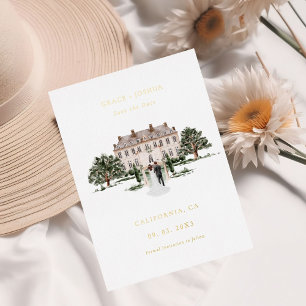 Elegant Church Watercolor Venue Manor Wedding Save