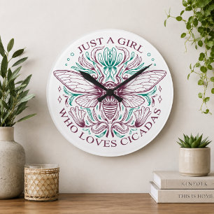 Elegant Cicada Bug Lover Botanical Line Art Round Clock