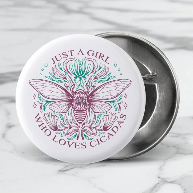 Elegant Cicada Insect Botanical Line Art Quotation 3 Cm Round Badge (See the Collection for other gifts for the Girl Who Loves Cicadas!)