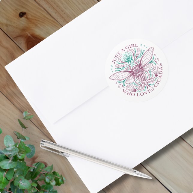 Elegant Cicada Insect Quotation for Girls Classic Round Sticker (See the collection for other matching items)