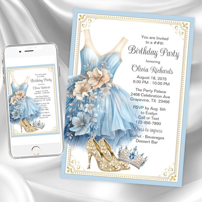 Elegant Cinderella Birthday Party  Invitation (Cinderella princess party invitation. Instant download and printed invitations available.)