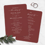 Elegant Cinnamon Red Wedding Ceremony Program Programme<br><div class="desc">Simple Solid Elegant Cinnamon Red Wedding Ceremony Program. This modern minimal Order of Services Card is simple classic and elegant with a plain solid background colour and a pretty signature script calligraphy font with tails. Shown in the new Colorway. Available in several colour options, or feel free to edit the...</div>