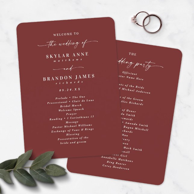 Elegant Cinnamon Red Wedding Ceremony Program Programme (Creator Uploaded)