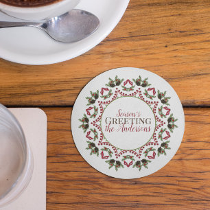 Elegant Circle Holiday Botanical Mandala Custom Coaster